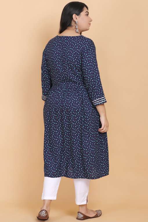 Printed Blue Flared Kurti With Face Mask