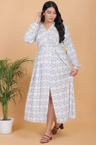 White Printed Wrap Style Maxi Dress