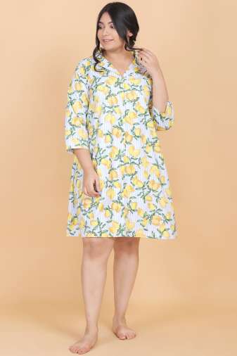 Lemon Print Cotton Nightwear Dress