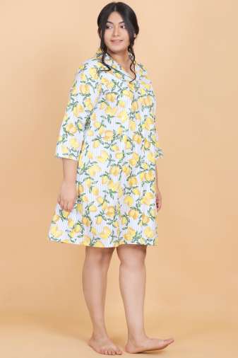 Lemon Print Cotton Nightwear Dress
