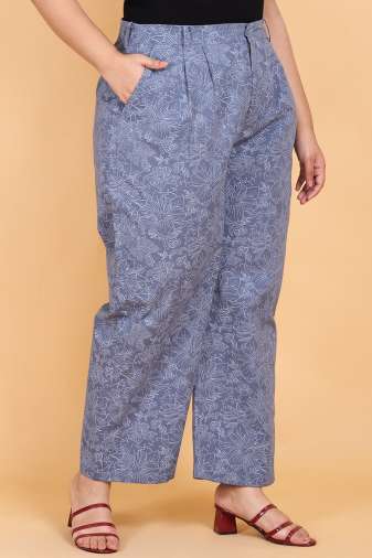 Blue Printed Denim Trouser