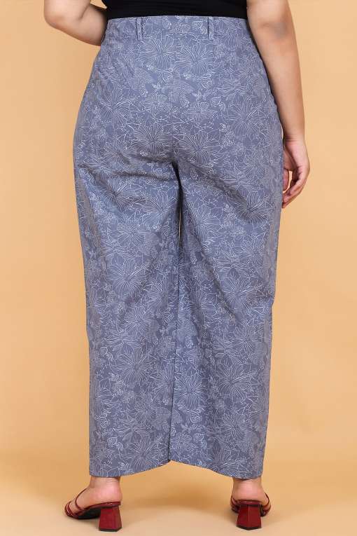 Blue Printed Denim Trouser