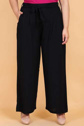Plus Size Black Pull On Ribbed Bootcut Stretch Trousers  Yours Clothing