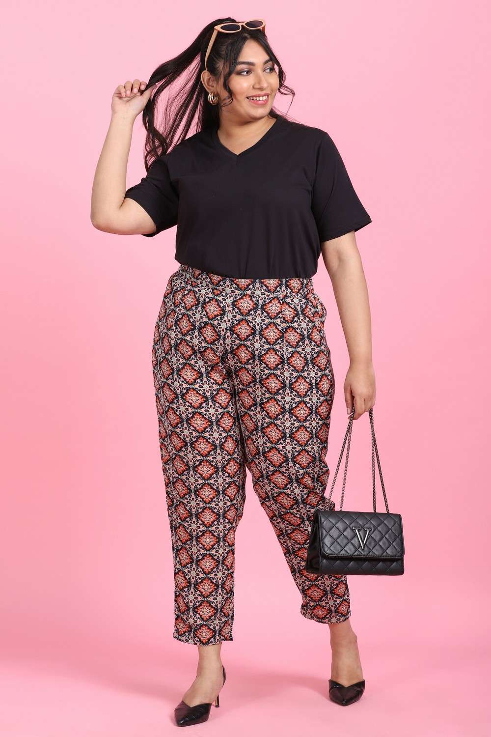 Buy Saaksha  Kinni Black Satin Grid Print Trouser Online  Aza Fashions