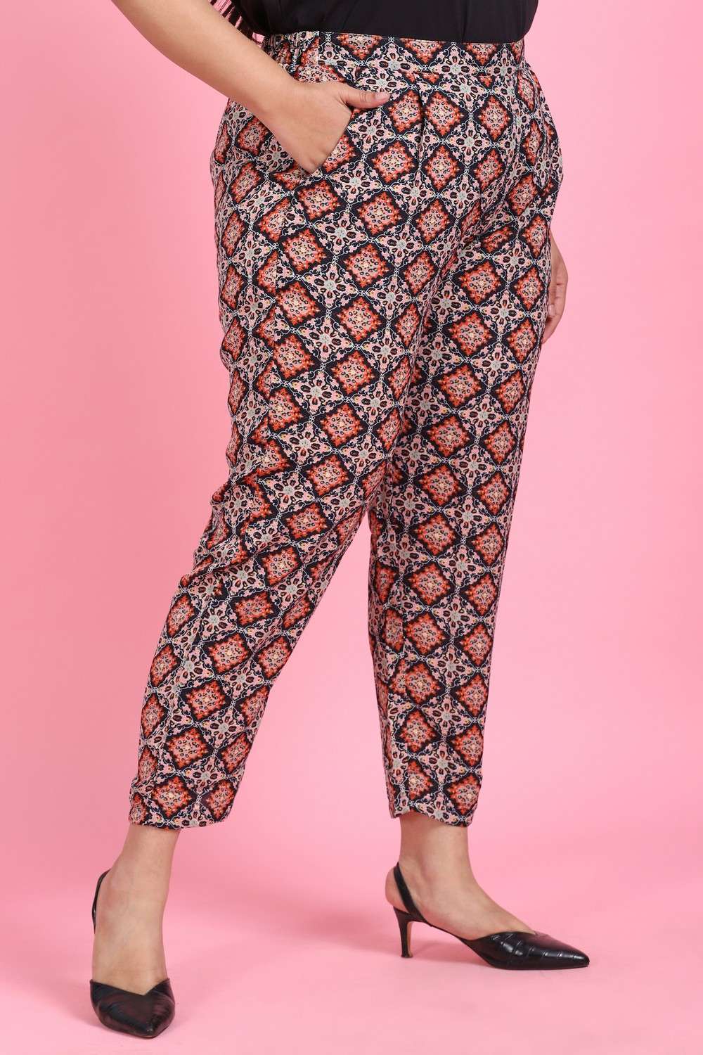 Black Printed Cotton Trousers