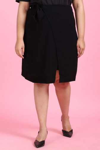 Plus Size Black Midi Wrap Skirt