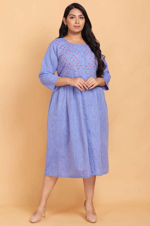 Blue Chambray Embroidered Dress