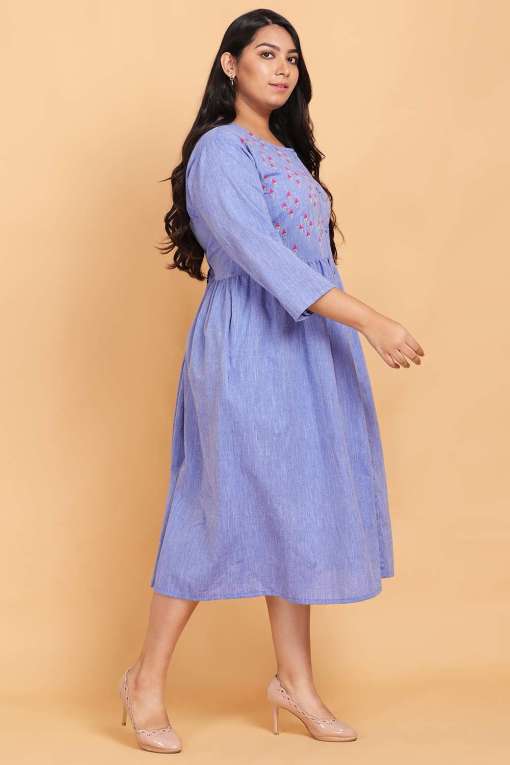 Blue Chambray Embroidered Dress