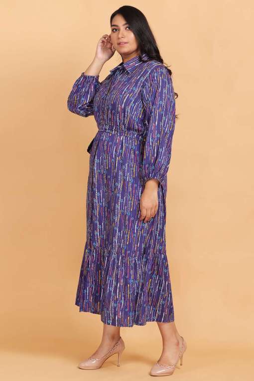 Ruffle Blue Printed Maxi Dress