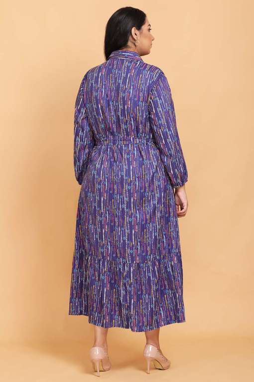 Ruffle Blue Printed Maxi Dress