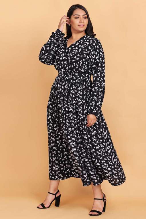 Floral Printed Wrap Style Maxi Dress