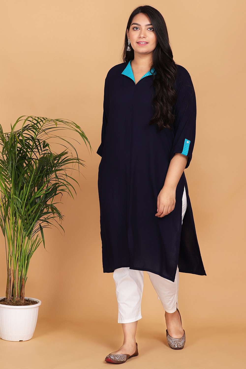 Faux Georgette Kurti in Blue with Embroidered work | Indian tunics for  women, Long kurti designs, Kurti neck designs