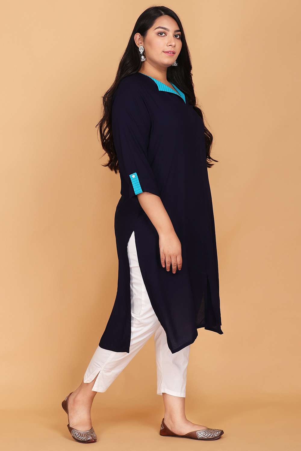 Navy Blue Rayon Readymade Short Kurti 156466 | Short kurti, Short kurti  designs, Trendy fashion tops