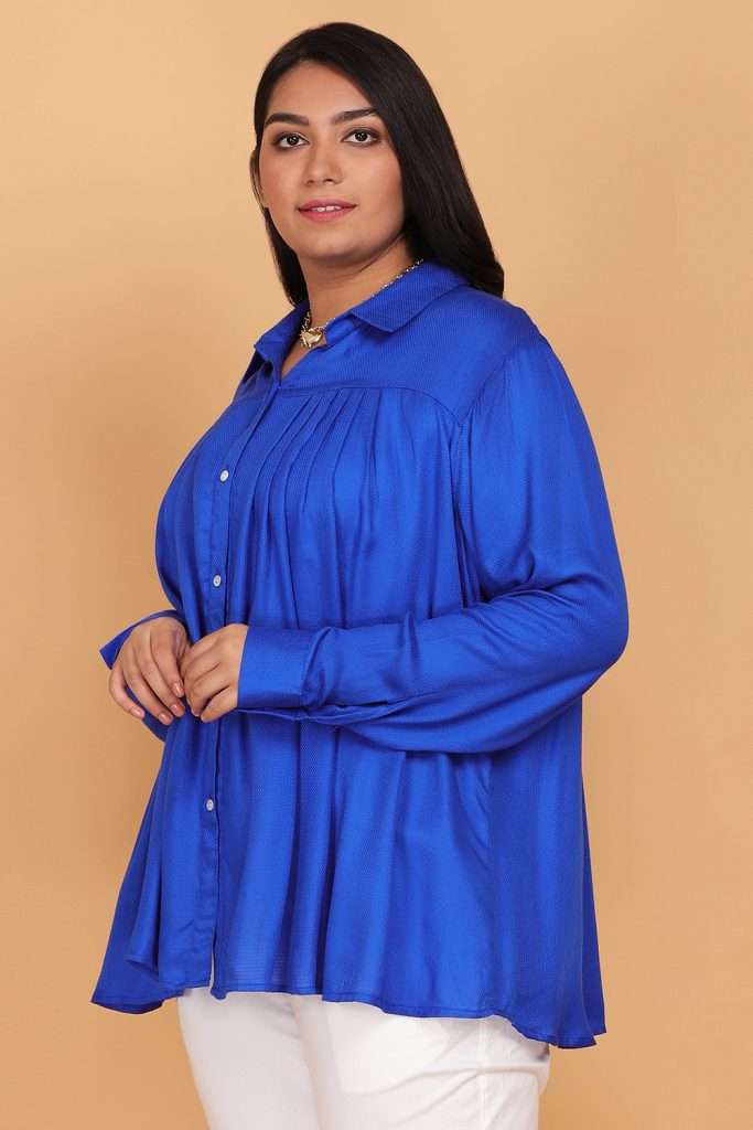 Royal Blue Pleated Shirt