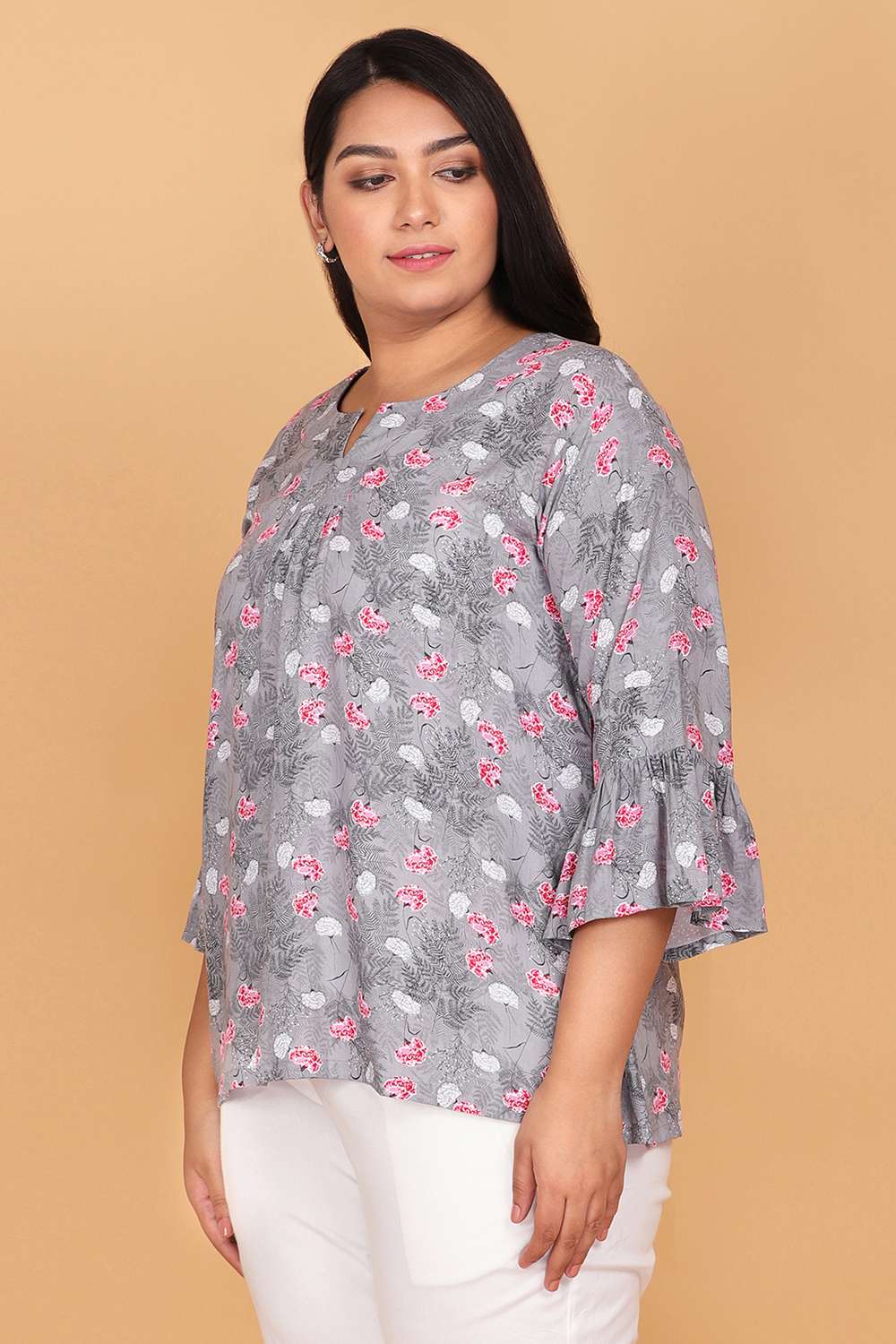 LASTINCH Western Grey Floral Printed Top Available XXS-8XL
