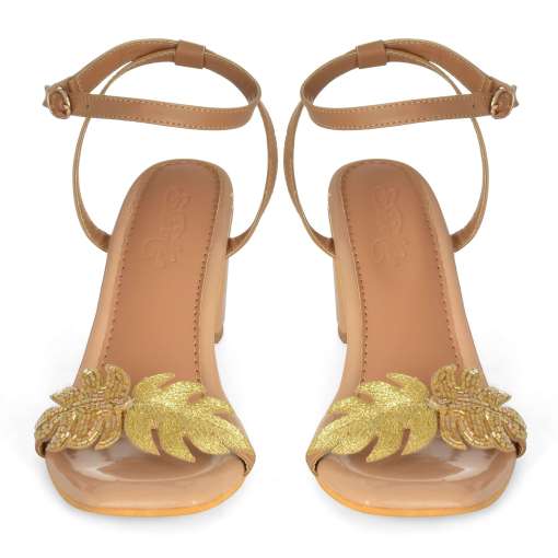 Embroidery Nude Gold Lexie 3 Inch Pencil Heels