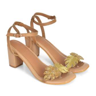 Embroidery Nude Gold Lexie 3 Inch Pencil Heels