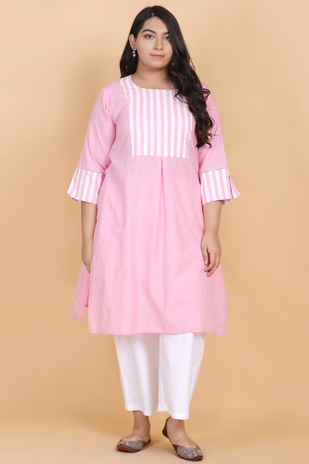 Shop Pink N White Cotton Printed Semi Palazzo Suit Work Wear Online at Best  Price | Cbazaar