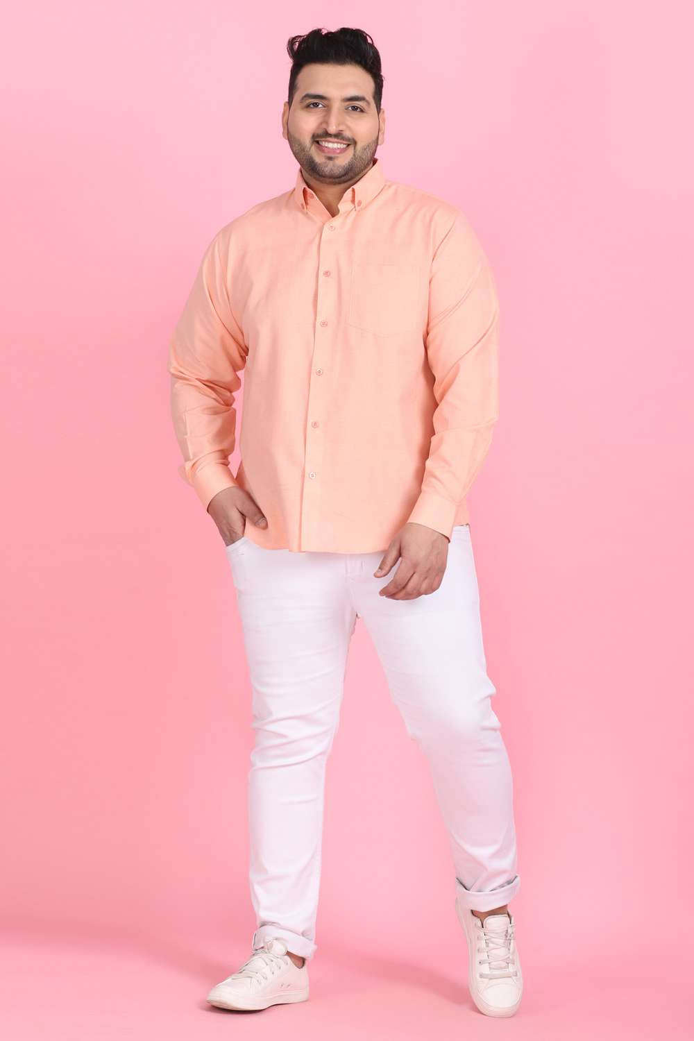 Lastinch Men Plus Size Formal Orange Stripes Shirt (36) 