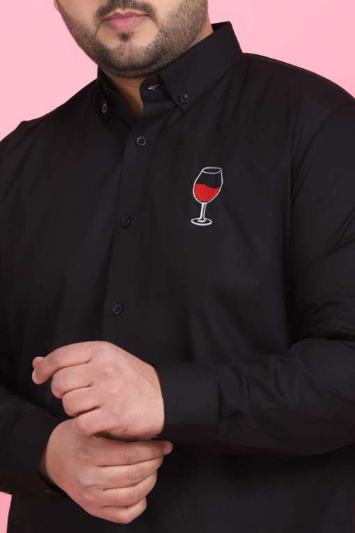 Men's Wine Embroidered Black Shirt
