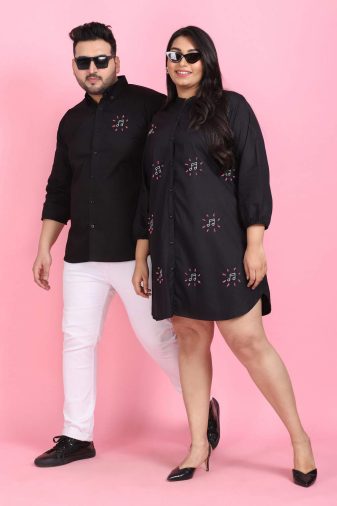 Jazzy Black Embroidered Twining Couple Set