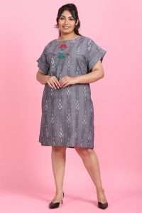 Ikkat Embroidered Freestyle Dress