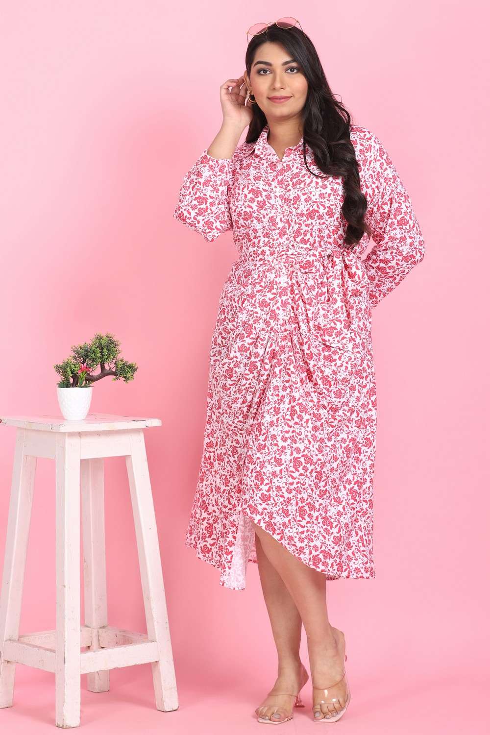 Buy Lastinch Women's Plus Size Cotton Double Layer Pink Maxi Dress (Medium)  at