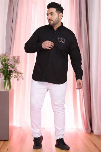 Plus Size Camera Embroidered Black Shirt for Men | LASTINCH