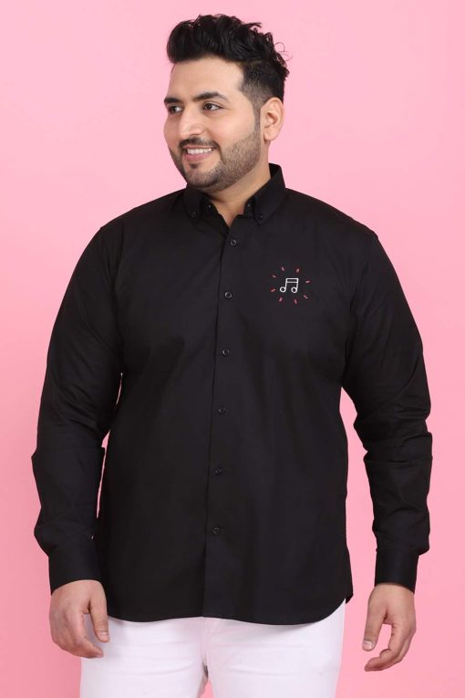 Men Music Embroidered Black Shirt