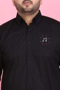 Men Music Embroidered Black Shirt