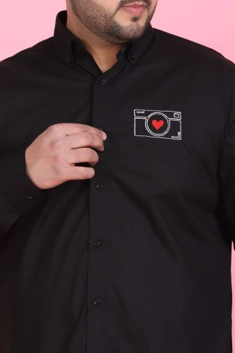 Men's Camera Embroidered Black Shirt
