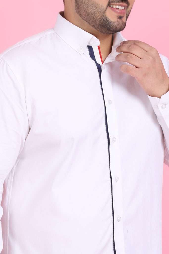 Men White Tricolor Strip Formal Shirt