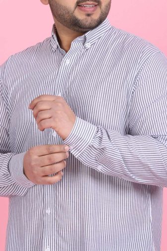 Men Grey Cotton Stripes Shirt