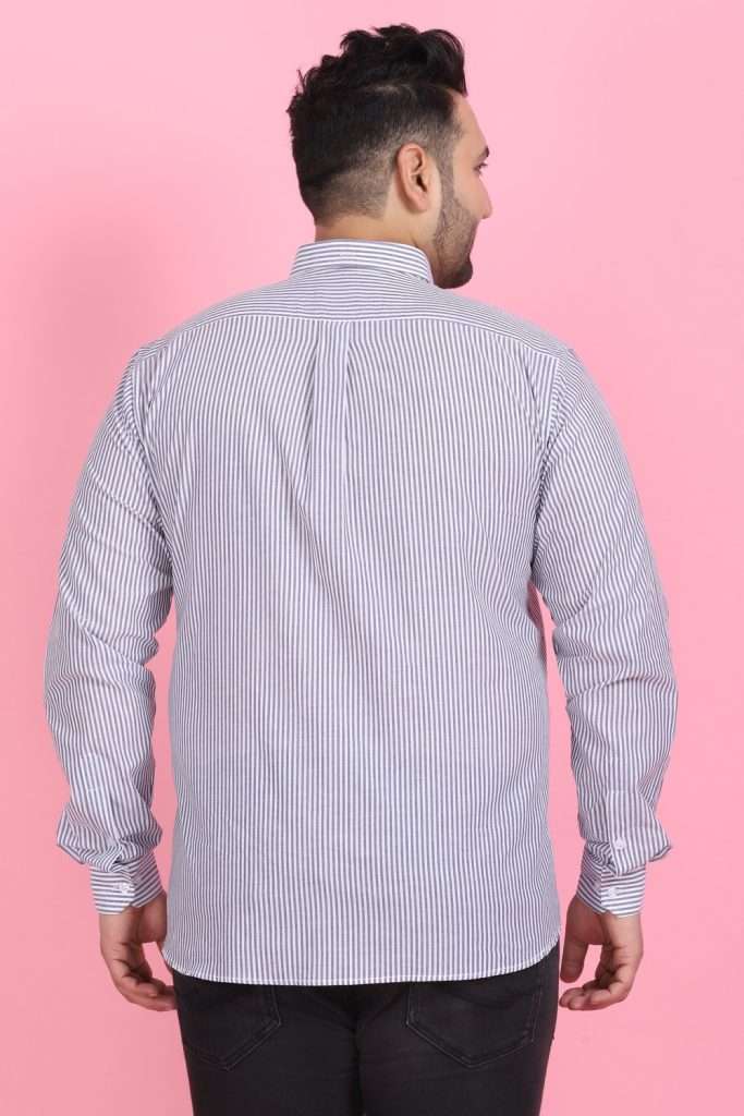 Men Grey Cotton Stripes Shirt