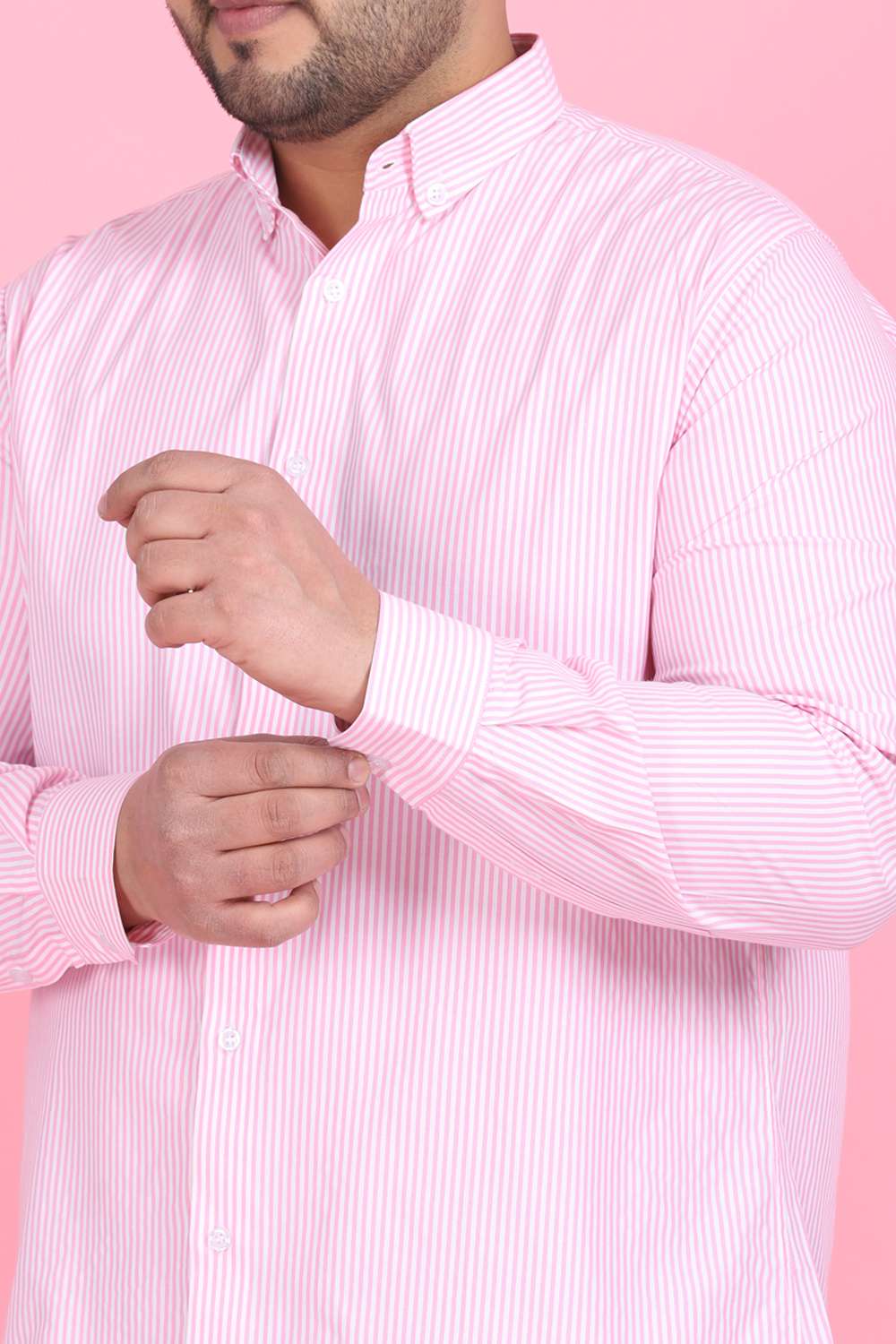 Lastinch Men Plus Size Pink Stripes Cotton Shirt (36) : : Clothing  & Accessories