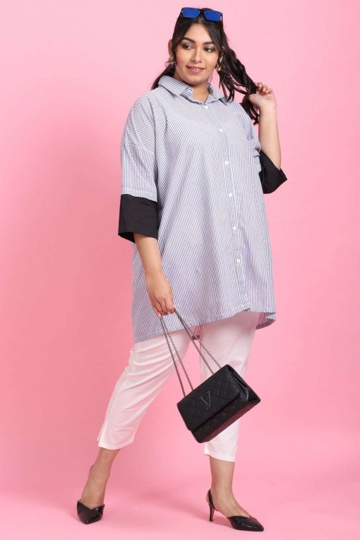 Stripes Loose Fit Grey Shirt