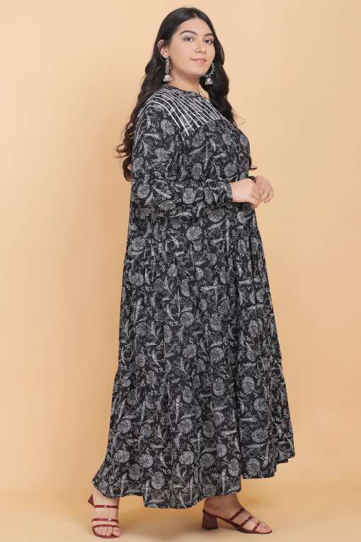 Black Jaipuri Print Maxi Dress