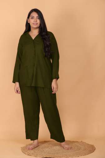Olive Green Sweet Dreams Night Suit Set
