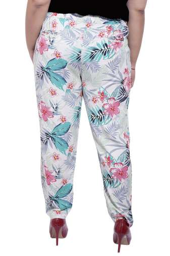 Plus Size Floral Print Multicolored Trouser