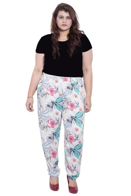 Plus Size Floral Print Multicolored Trouser