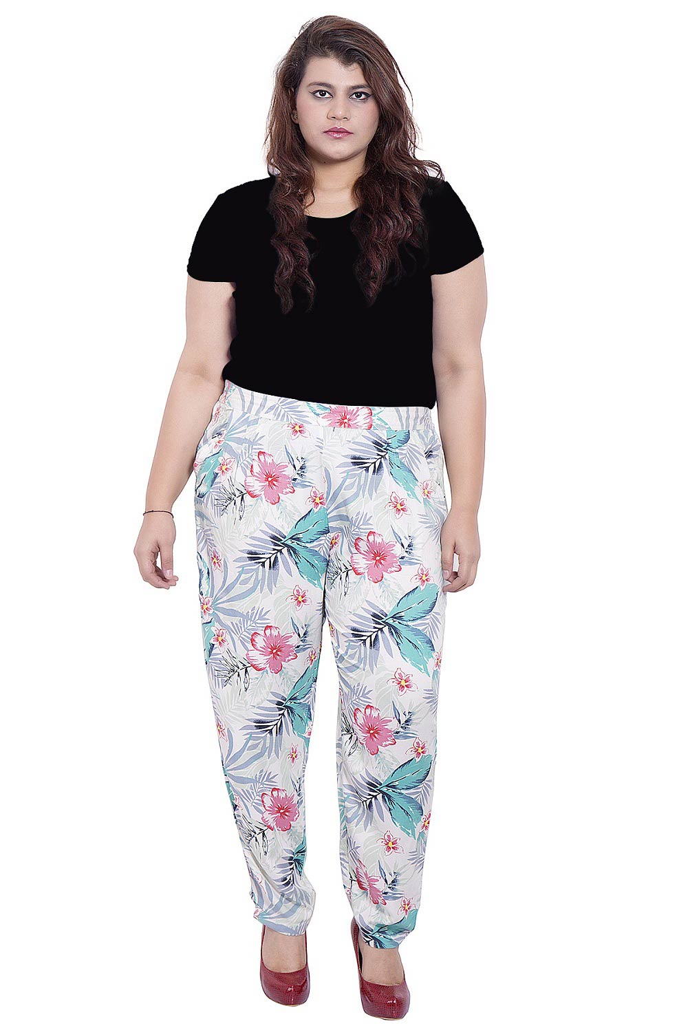 Plus Size Floral Print Multicolored Trouser - LASTINCH