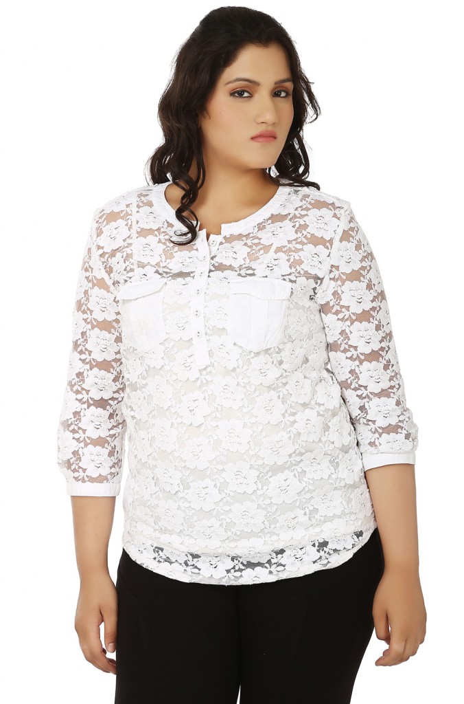 White Band Collar Lace Top