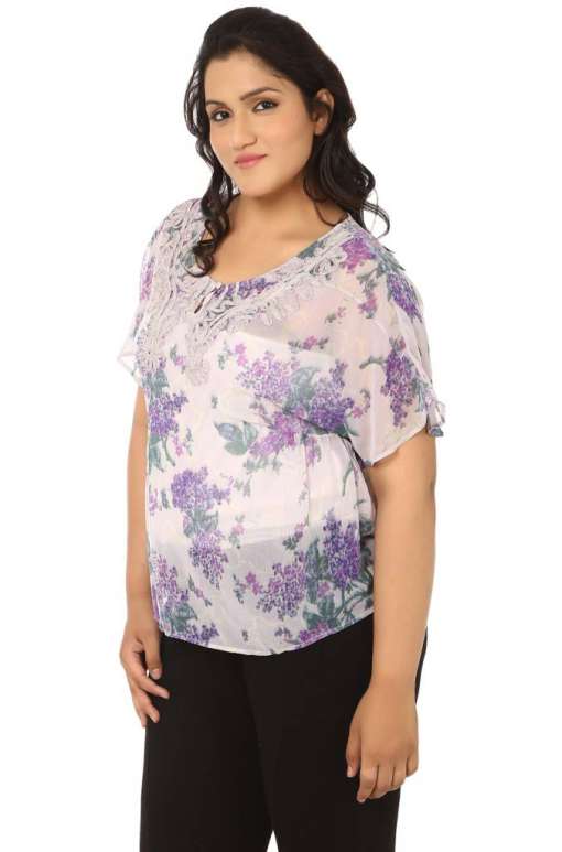 Mauve Printed Lace Work Top