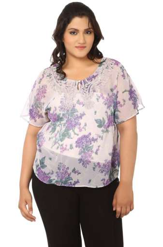 Mauve Printed Lace Work Top