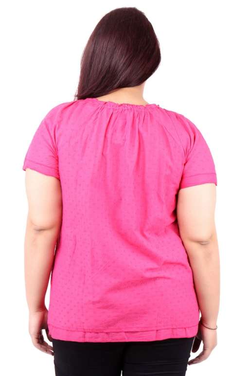 Pink Half Sleeve Embroidered Hem Top