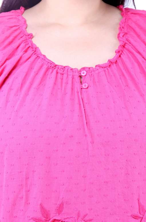 Pink Half Sleeve Embroidered Hem Top