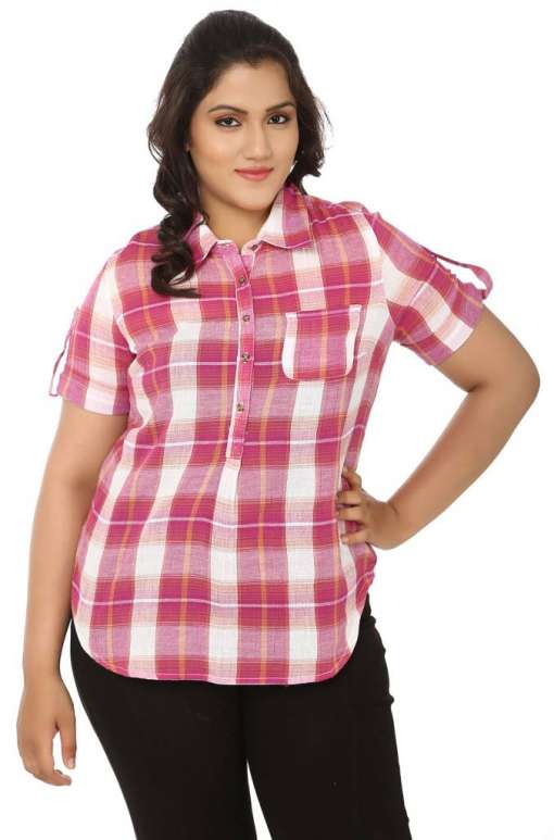 Pink White Checked Top