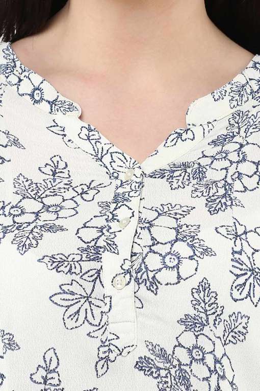 Blue Floral Printed White Georgette Top