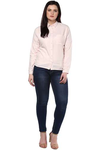 Plus Size Pastel Pink Loose-Fit High-Low Shirt