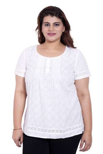 White Embroidered Half Sleeve Top